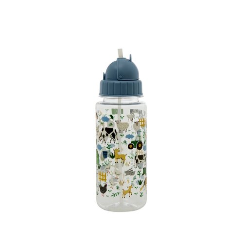 Rice Plastic Drinking bottle - Dusty Green - Boerderij Print 