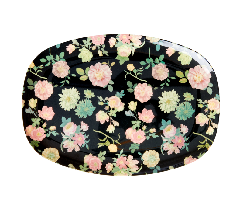 Melamine plate - Dark rose print