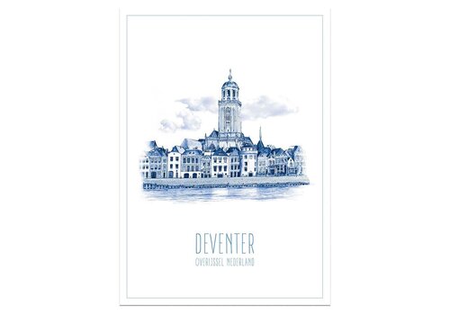 Holy Cow! Poster - Deventer - A3 - Skyline blauw wit