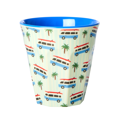 Rice Medium Melamine Cup - Blue cars print 