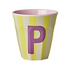 Rice Medium Melamine Cup - Alphabet - Stripe - Pinkisch - Letter P