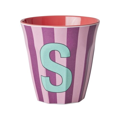 Rice Medium Melamine Cup - Alphabet - Stripe - Pinkisch - Letter S 