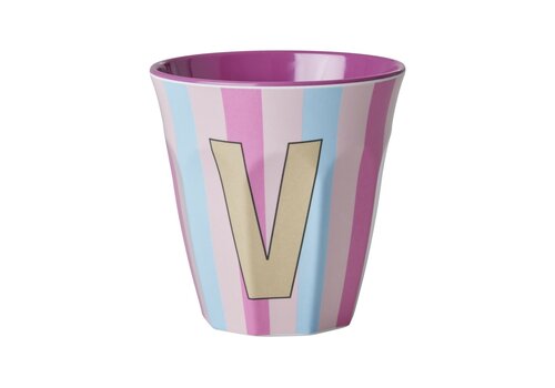 Rice by Rice Rice Medium Melamine Cup - Alphabet - Stripe - Pinkisch - Letter V