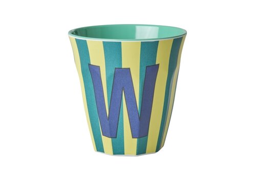 Rice by Rice Rice Medium Melamine Cup - Alphabet - Stripe - Bluish - Letter W