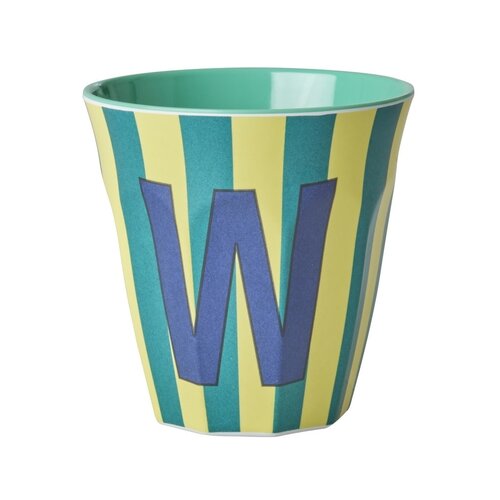Rice Medium Melamine Cup - Alphabet - Stripe - Bluish - Letter W 