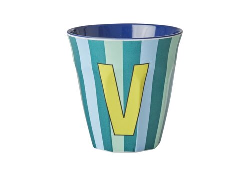 Rice by Rice Rice Medium Melamine Cup - Alphabet - Stripe - Bluish - Letter V