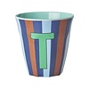 Rice Medium Melamine Cup - Alphabet - Stripe - Bluish - Letter T