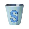 Rice Medium Melamine Cup - Alphabet - Stripe - Bluish - Letter S