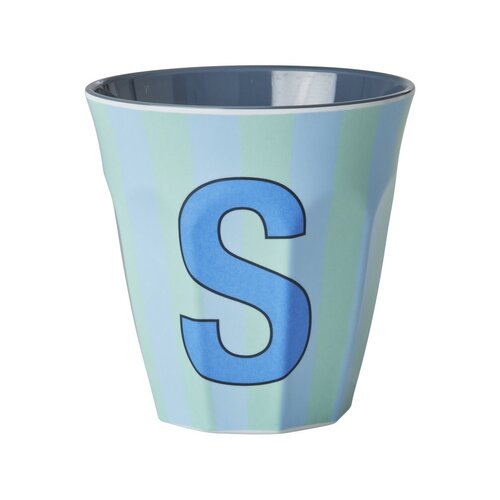 Rice Medium Melamine Cup - Alphabet - Stripe - Bluish - Letter S 