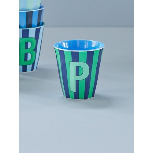 Rice Medium Melamine Cup - Alphabet - Stripe - Bluish - Letter P 