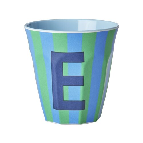 Rice Medium Melamine Cup - Alphabet - Stripe - Bluish - Letter E 