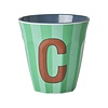 Rice Medium Melamine Cup - Alphabet - Stripe - Bluish - Letter C