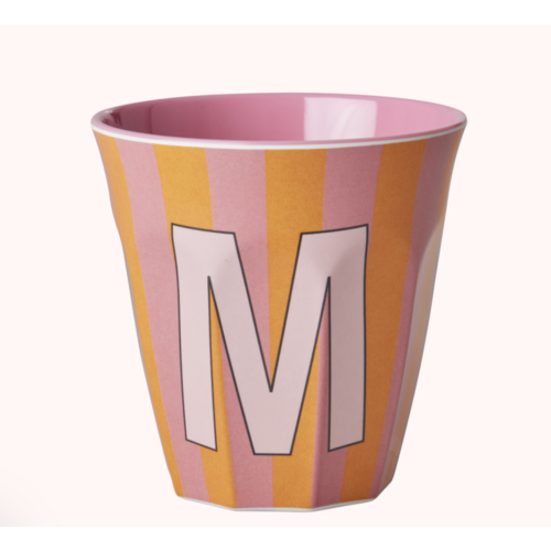 Rice Medium Melamine Cup - Alphabet - Stripe - Pinkisch - Letter M 