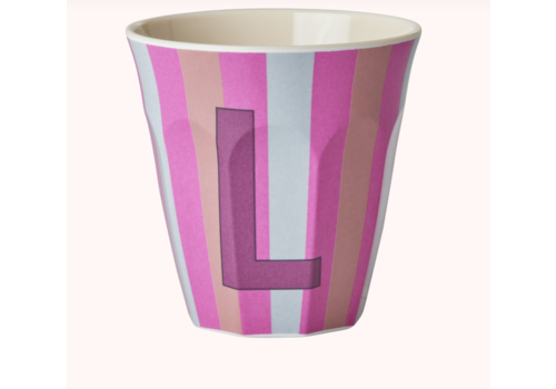 Rice by Rice Rice Medium Melamine Cup - Alphabet - Stripe - Pinkisch - Letter L Rice by Rice Rice Medium Melamine Cup - Alphabet - Stripe - Pinkisch - Letter L