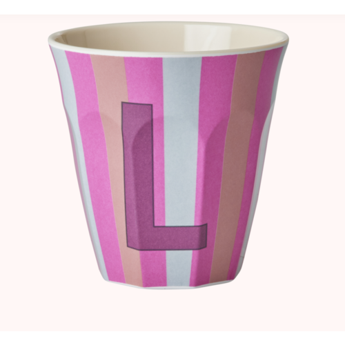 Rice Medium Melamine Cup - Alphabet - Stripe - Pinkisch - Letter L  Rice Medium Melamine Cup - Alphabet - Stripe - Pinkisch - Letter L