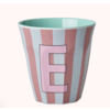 Rice Medium Melamine Cup - Alphabet - Stripe - Pinkisch - Letter E