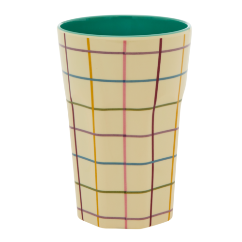 Rice Tall Cup - Cream - Check Print 