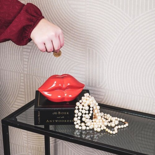 House Vitamin - Ornament - Spaarpot - Lip - Keramiek - Rood -15x8x8cm 