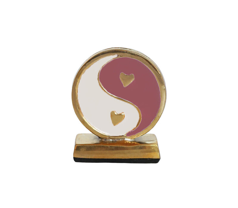 All the Luck in the World - Kaarthouder Brass Yinyang Pink White