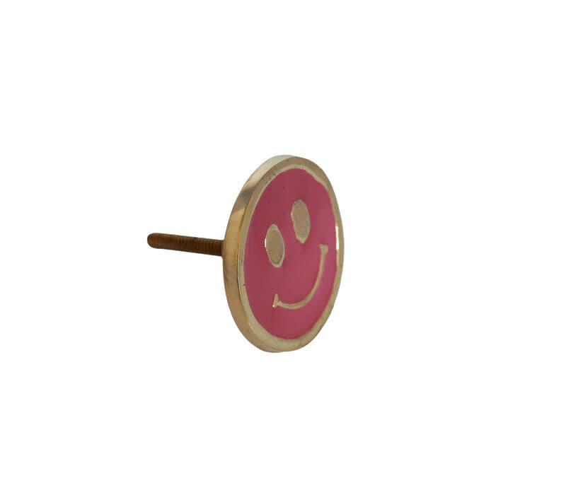 All the Luck in the World - Deurknop Messing Smiley Roze