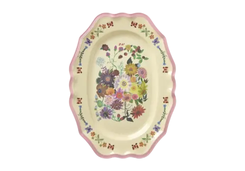 Rice by Rice Rice Melamine Vintage Serving Dish With Nathalie Lete Print - Pink - Large