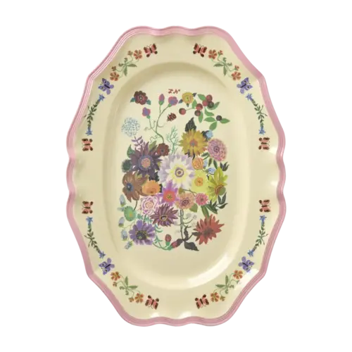 Rice Melamine Vintage Serving Dish With Nathalie Lete Print - Pink - Large 