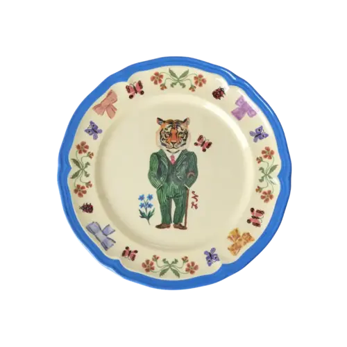 Rice Melamine Vintage Side Plate With Nathalie Lete Print - Blue  Rice Melamine Vintage Side Plate With Nathalie Lete Print - Blue