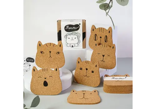 PepMelon Meaow Cute cats - Onderzetters van kurk, set van 6 stuks