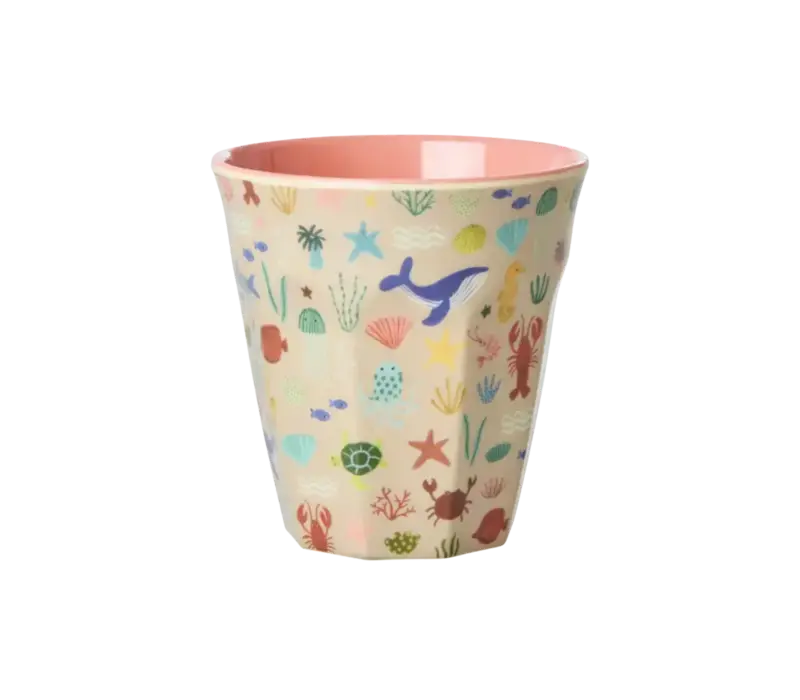 Rice Medium Melamine Cup - Coral Ocean Print