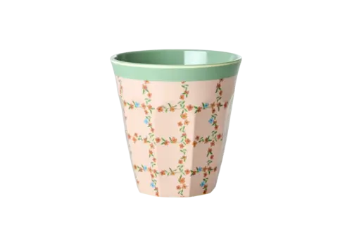 Rice by Rice Rice Medium Melamine Cup - Zacht roze - Checkered Stencil Print Rice by Rice Rice Medium Melamine Cup - Zacht roze - Checkered Stencil Print