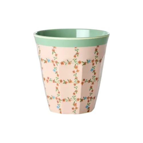 Rice Medium Melamine Cup - Zacht roze - Checkered Stencil Print  Rice Medium Melamine Cup - Zacht roze - Checkered Stencil Print