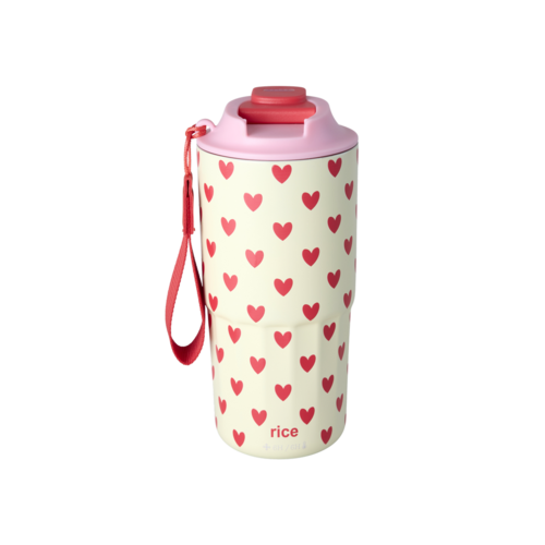 Rice - Groot Roestvrijstalen Thermobeker - Crème - Hearts Print 
