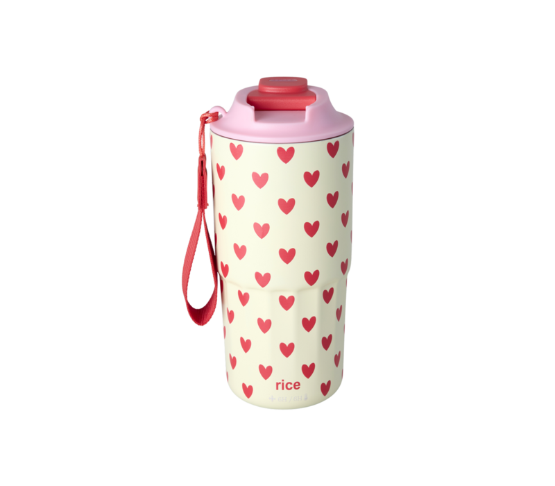 Rice - Groot Roestvrijstalen Thermobeker - Crème - Hearts Print