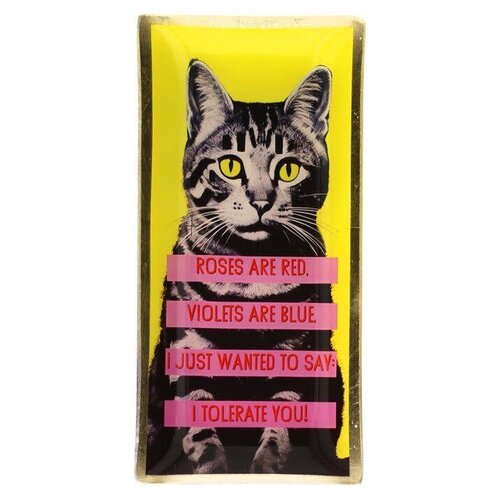 Love Plates, glass plate L, motive: cat, yellow 