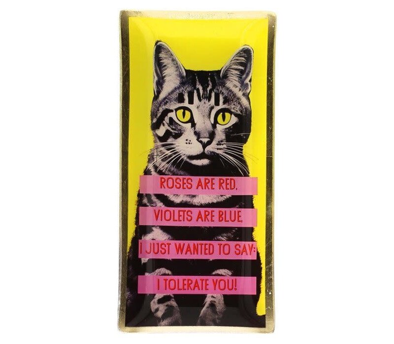 Love Plates, glass plate L, motive: cat, yellow