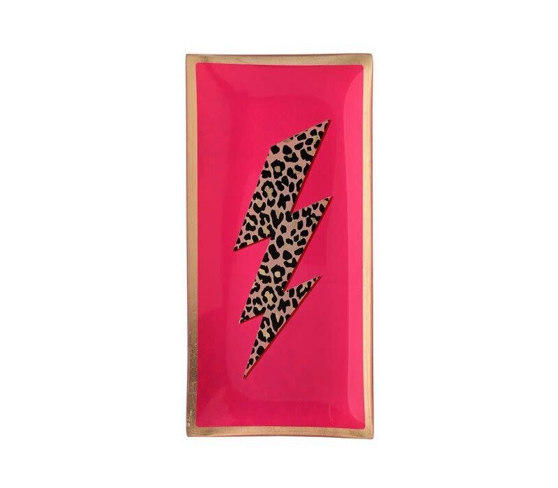 Love Plates, glass plate L, motive: lightning bold, neon pink
