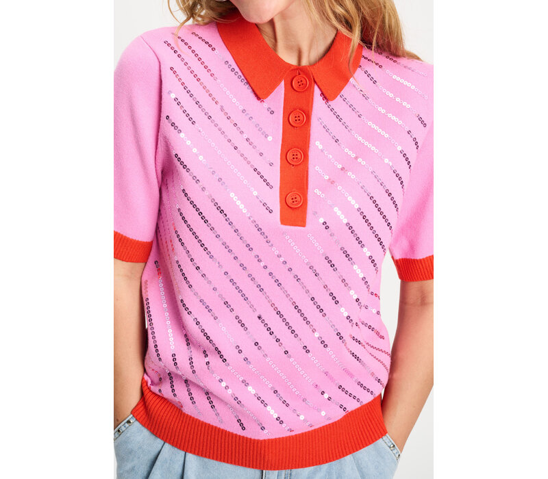 !!!SALE!!! Pom Amsterdam TOP - Polo Sequins Cheering Pink