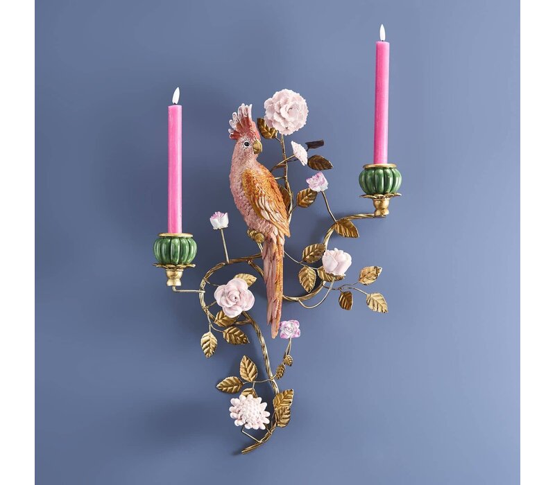 Werner Voss - Wandkandelaar - Papegaai - Handgeschilderd - 39,5 x 12 x 59 cm