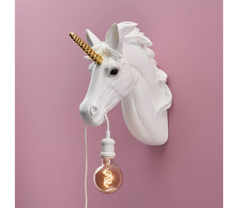 Werner Voss - Wandlamp - eenhoorn Hugh - wit-goud -  41,5 x 17,5 x 42cm