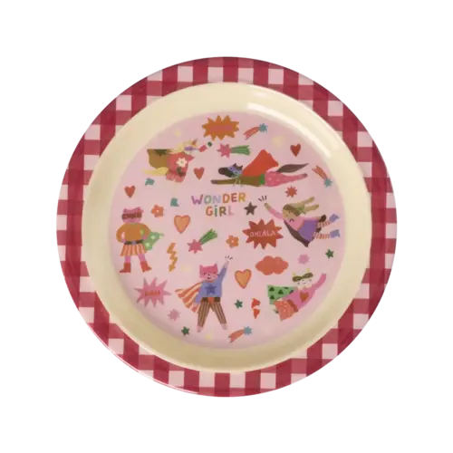 Rice Melamine Kids Lunch plate - Roze - Hero Print 