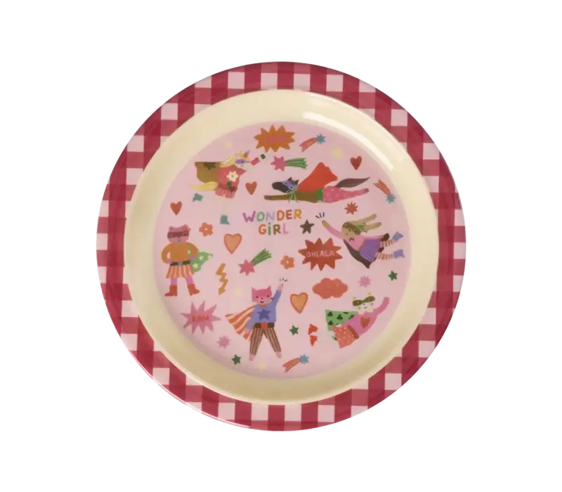 Rice Melamine Kids Lunch plate - Roze - Hero Print