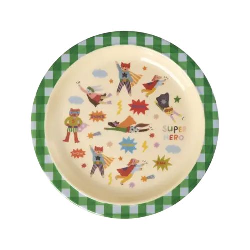 Rice Melamine Kids Lunch plate - Groen - Hero Print 