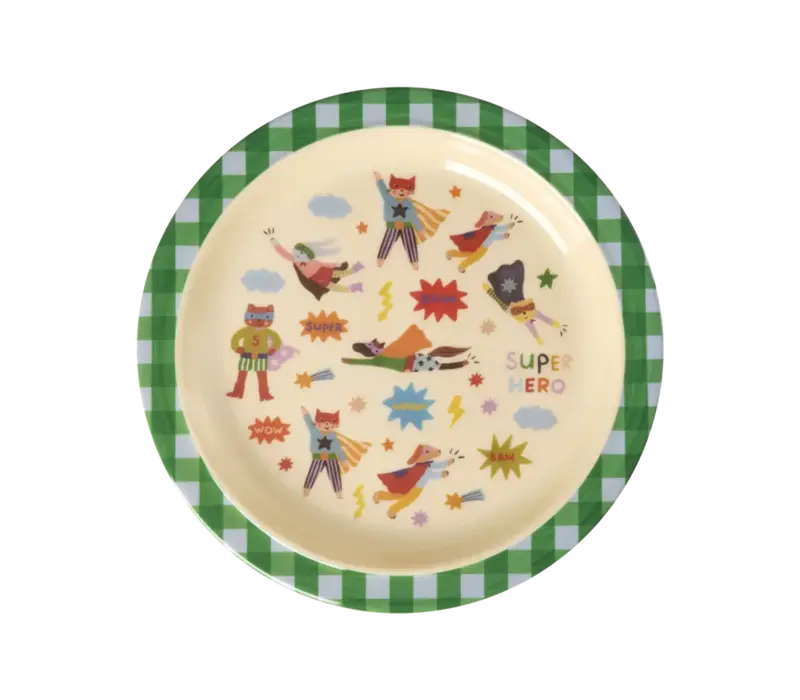 Rice Melamine Kids Lunch plate - Groen - Hero Print