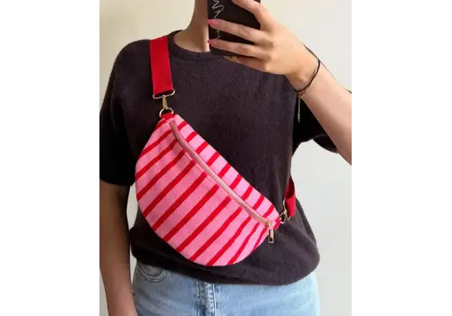 Wauw Fashion Wauw - Crossbody Tas  Belle  - Stripe Roze, Rood