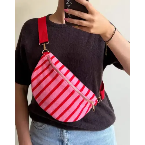 Wauw - Crossbody Tas  Belle  - Stripe Roze, Rood 