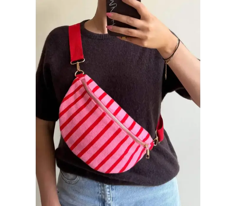 Wauw - Crossbody Tas  Belle  - Stripe Roze, Rood