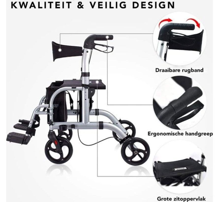 Rollator en Rolstoel in één Multi Duo de Luxe inklapbaar