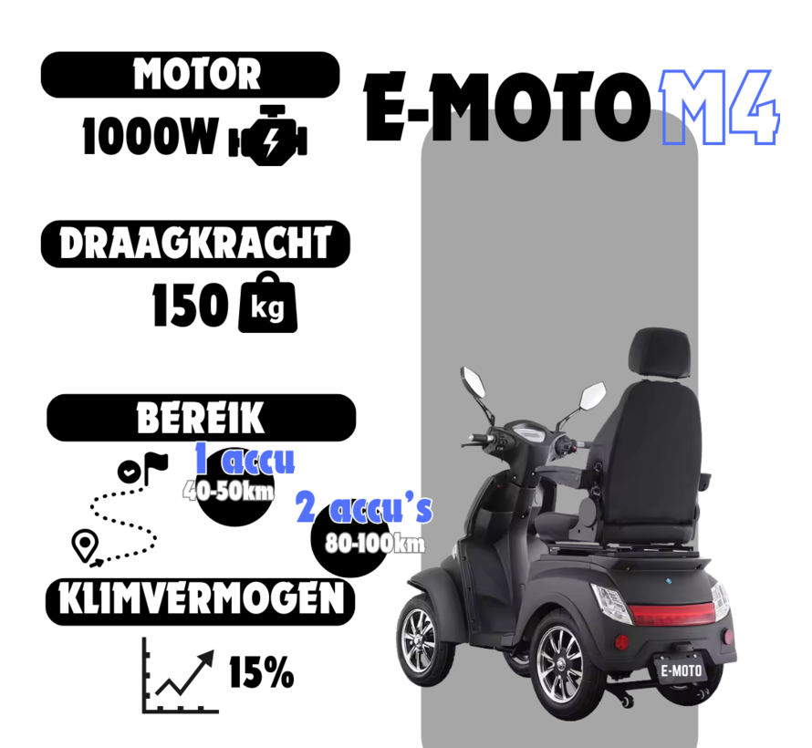 E-MOTO M4 – Kleur Zwart -  Scootmobiel
