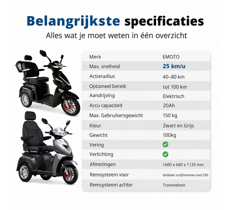 E-MOTO M3 – Scootmobiel met afneembare Lithium Accu