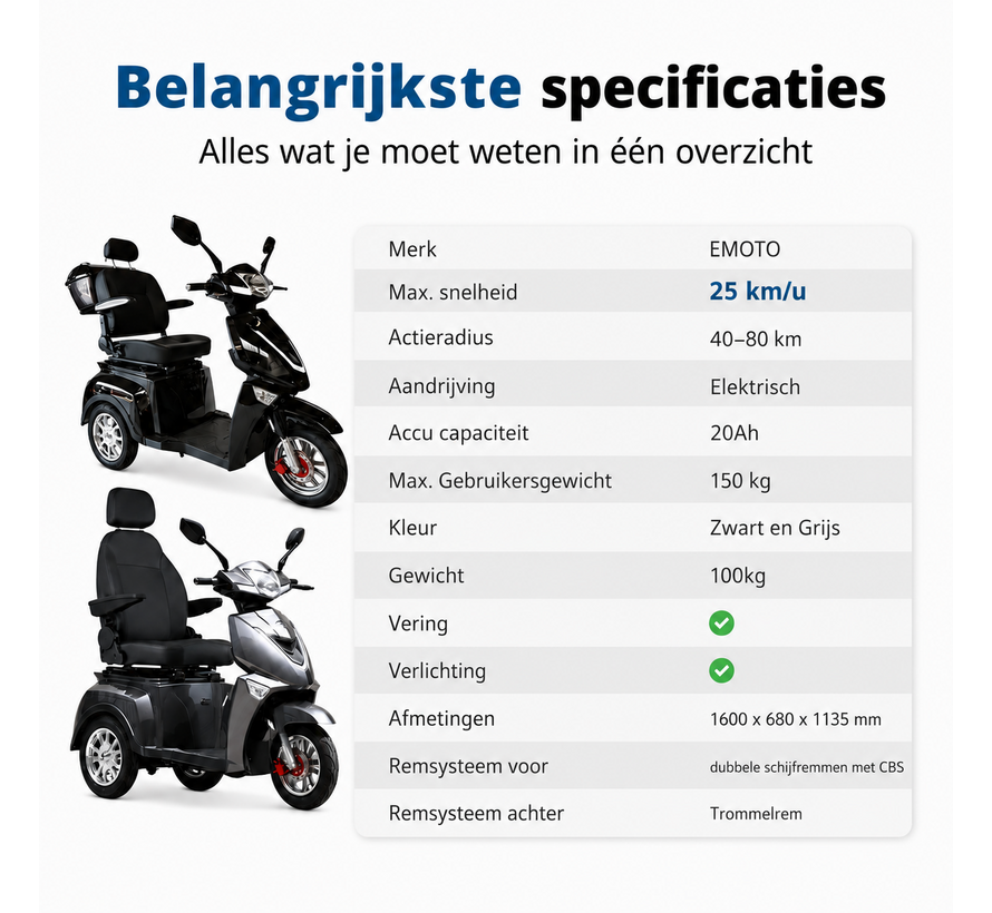 E-MOTO M3 – Scootmobiel met afneembare Lithium Accu